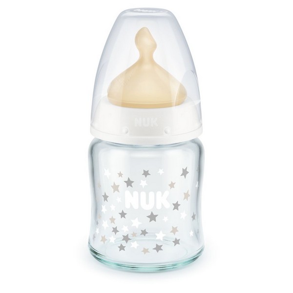 Продукт NUK First Choice - стъклено шише Temperature Control 120мл. с каучуков биберон за хранене 0-6мес. - 0 - BG Hlapeta